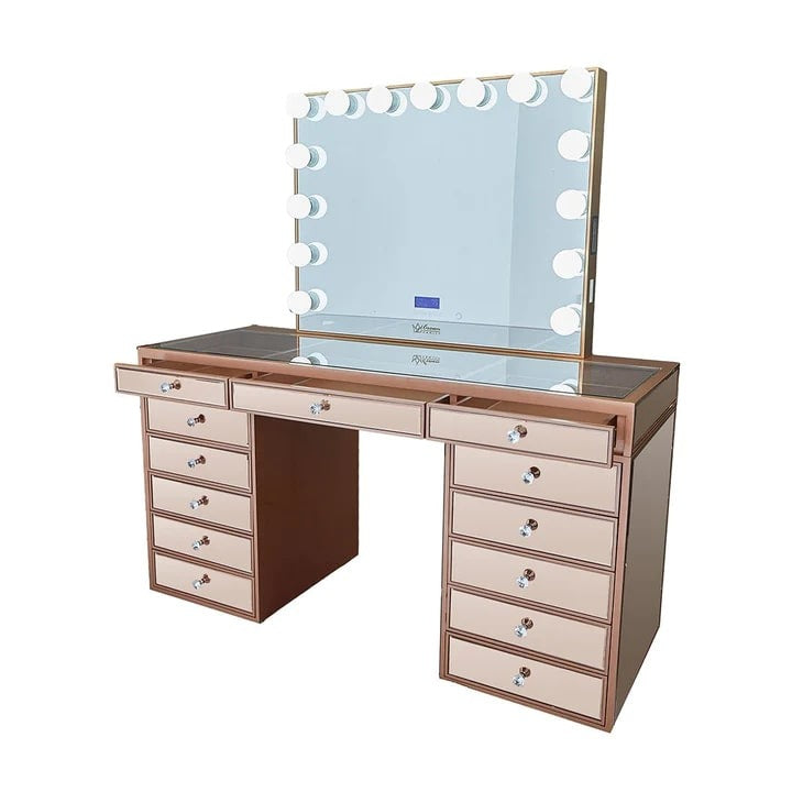 Mirrored Hollywood Makeup Vanity Station Rose Gold finish