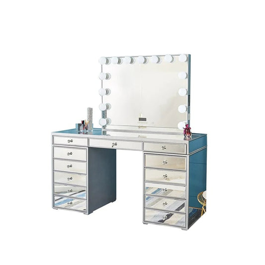 Mirrored Hollywood Makeup Vanity Station Silver
