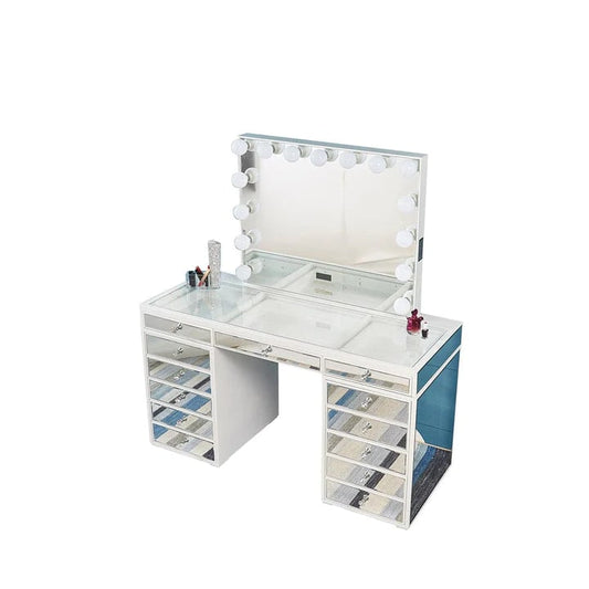 Mirrored Hollywood Makeup Vanity Station White