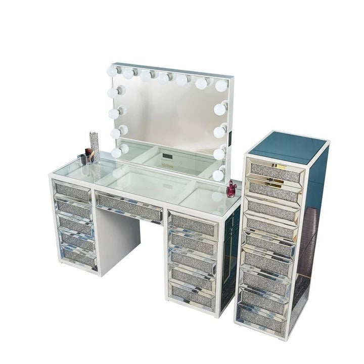Hollywood Makeup Vanity Station White and Chest (Bundle)