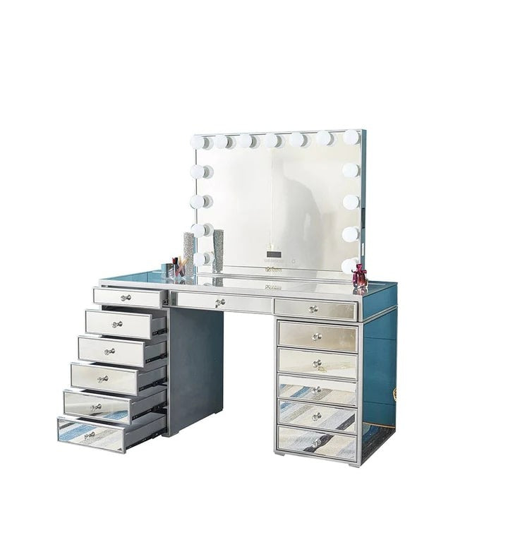 Mirrored Hollywood Makeup Vanity Station Silver