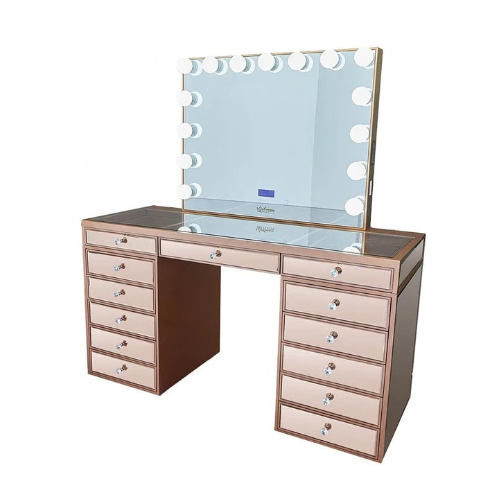 Mirrored Hollywood Makeup Vanity Station Rose Gold finish