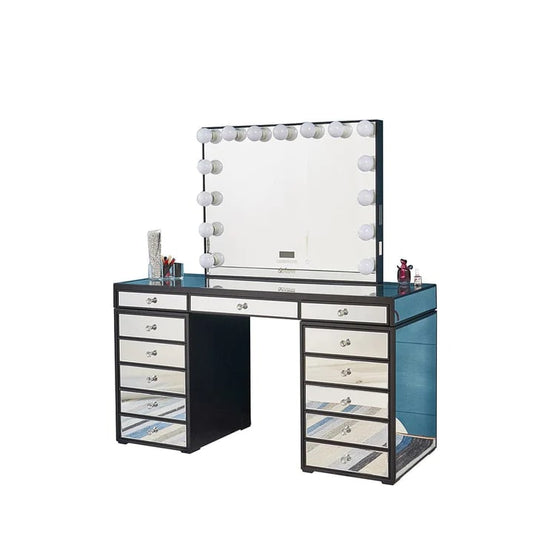 Mirrored Hollywood Makeup Vanity Station Black