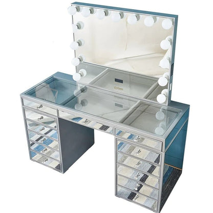 Mirrored Hollywood Makeup Vanity Station Silver